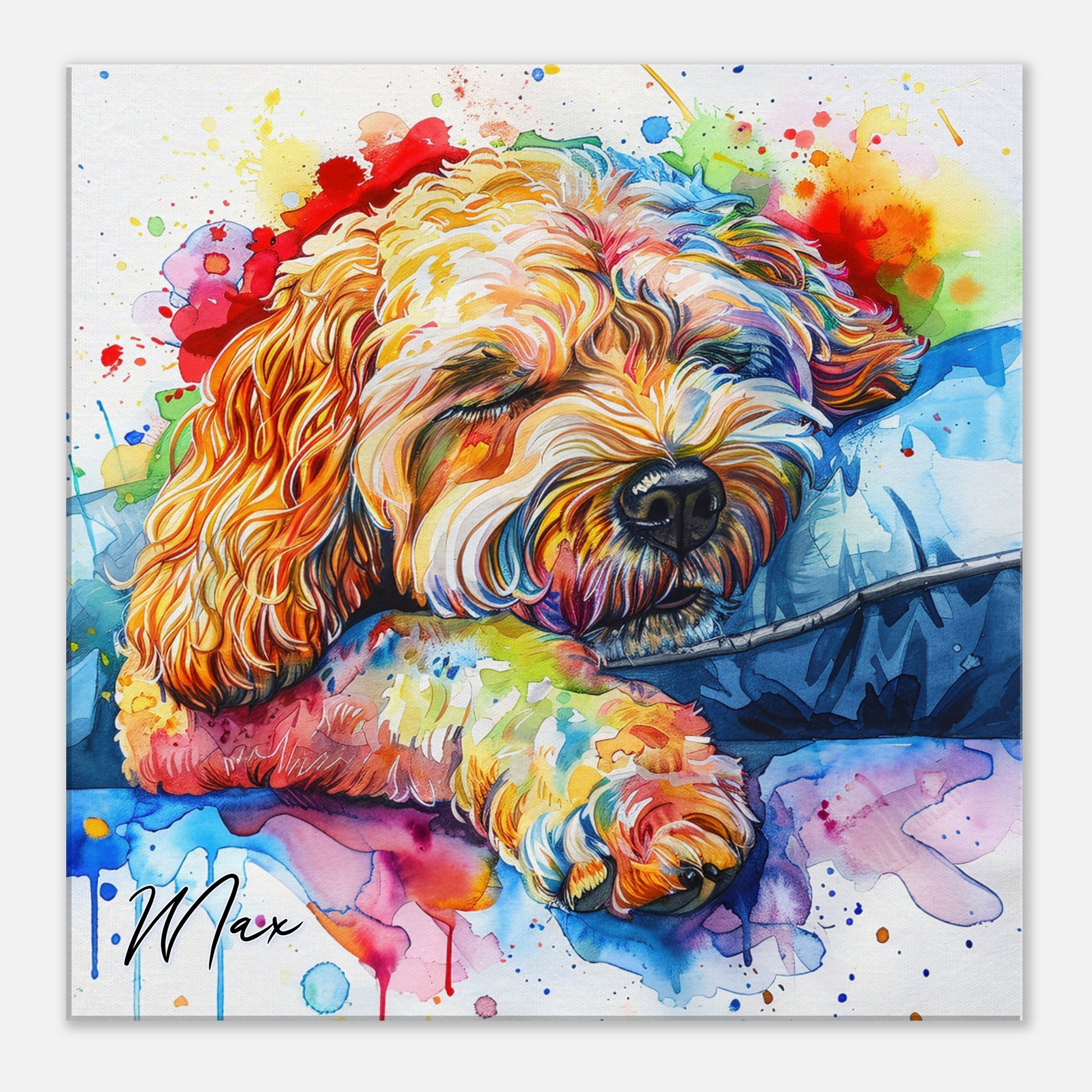 Personalised Cockapoo Canvas Print. Custom Dog Name. Doodle Mom Dad Gift, Rainbow Watercolour Pet Memorial Paint Splash Cavapoo Goldendoodle - CanvasityCrafts - Free Shipping