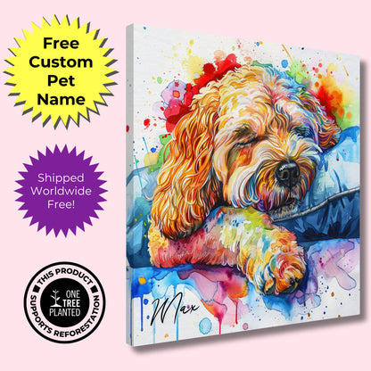 Personalised Cockapoo Canvas Print. Custom Dog Name. Doodle Mom Dad Gift, Rainbow Watercolour Pet Memorial Paint Splash Cavapoo Goldendoodle - CanvasityCrafts - Free Shipping