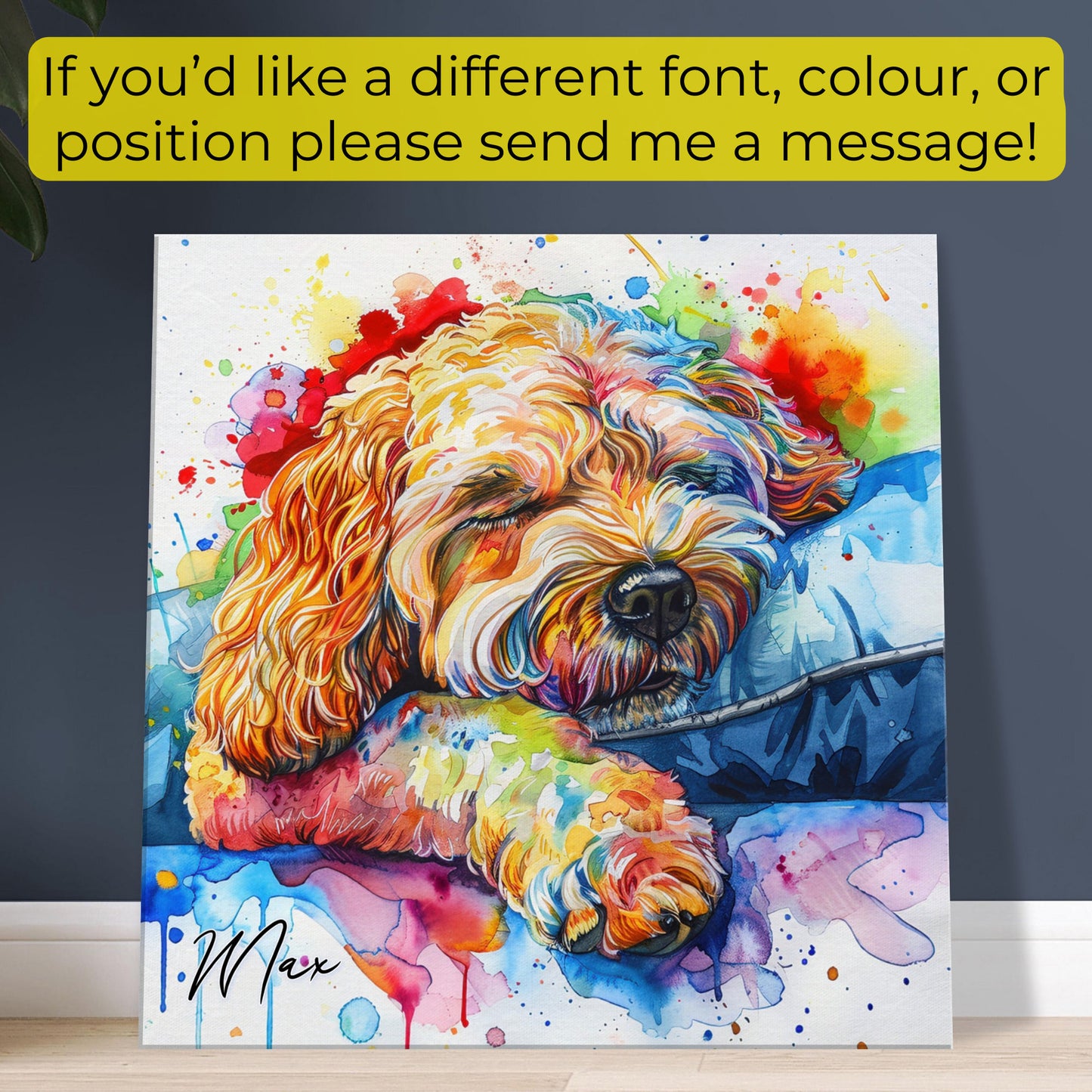 Personalised Cockapoo Canvas Print. Custom Dog Name. Doodle Mom Dad Gift, Rainbow Watercolour Pet Memorial Paint Splash Cavapoo Goldendoodle - CanvasityCrafts - Free Shipping