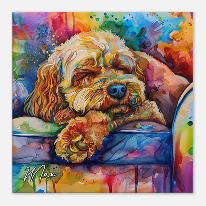 Personalised Cockapoo Canvas Print. Custom Dog Name. Doodle Mom Dad Gift, Rainbow Watercolour Pet Memorial Paint Splash Cavapoo Goldendoodle - CanvasityCrafts - Free Shipping