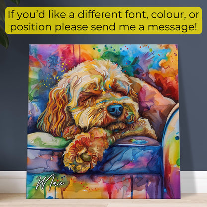 Personalised Cockapoo Canvas Print. Custom Dog Name. Doodle Mom Dad Gift, Rainbow Watercolour Pet Memorial Paint Splash Cavapoo Goldendoodle - CanvasityCrafts - Free Shipping