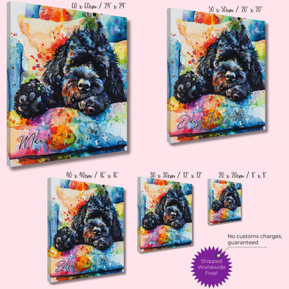 Personalised Cockapoo Canvas Print. Custom Dog Name. Doodle Mom Dad Gift, Rainbow Watercolour Pet Memorial Paint Splash Cavapoo Goldendoodle - CanvasityCrafts - Free Shipping