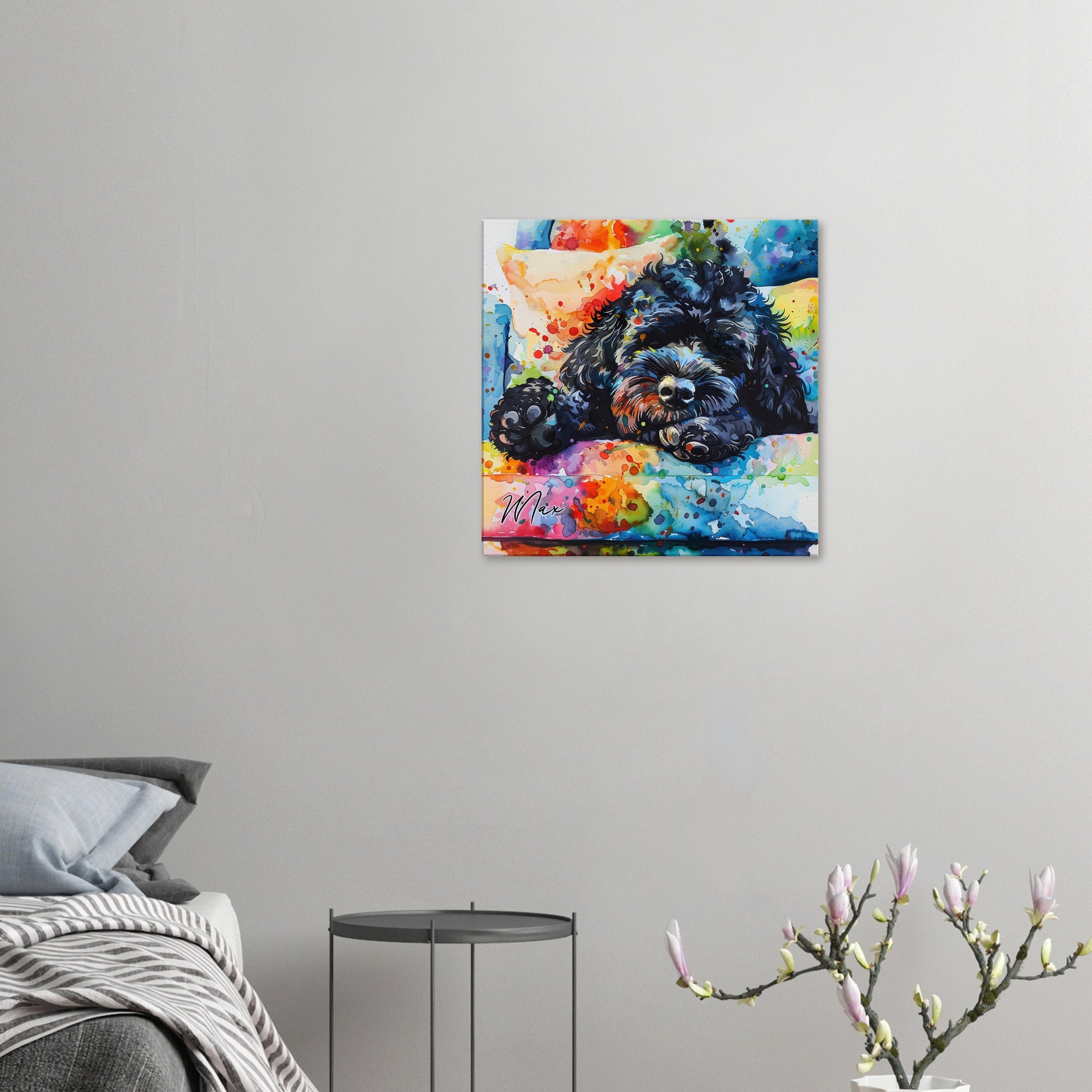 Personalised Cockapoo Canvas Print. Custom Dog Name. Doodle Mom Dad Gift, Rainbow Watercolour Pet Memorial Paint Splash Cavapoo Goldendoodle - CanvasityCrafts - Free Shipping