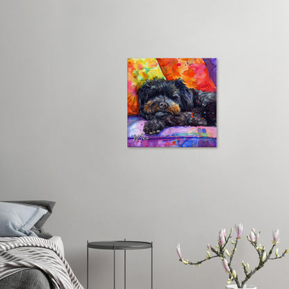 Personalised Black Cockapoo Canvas Print. Custom Dog Name. Sleeping Doodle Mom Dad Gift, Rainbow Watercolour Memorial Paint Splash Cavapoo - CanvasityCrafts - Free Shipping