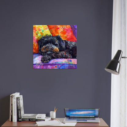 Personalised Black Cockapoo Canvas Print. Custom Dog Name. Sleeping Doodle Mom Dad Gift, Rainbow Watercolour Memorial Paint Splash Cavapoo - CanvasityCrafts - Free Shipping