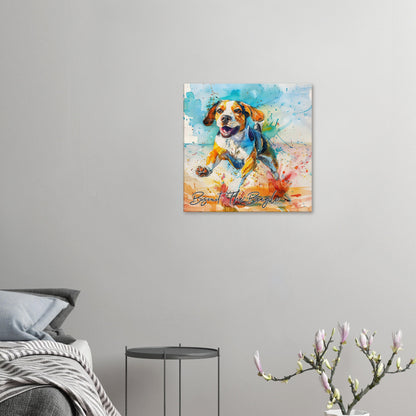 Personalised Beagle on the Beach Canvas Print. Custom Dog Name. Mom, Dad Gift, Rainbow Watercolour Pet Memorial, Paint Splash Painting - CanvasityCrafts - Free Shipping