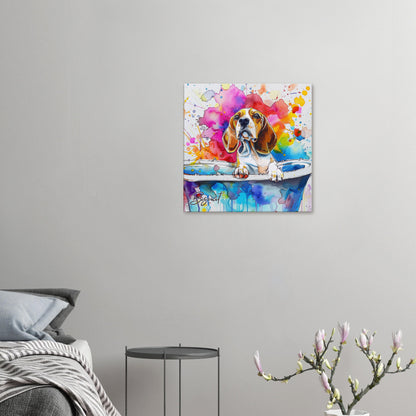 Personalised Beagle in the Bath Canvas Print. Custom Dog Name. Abstract Mom Dad Gift Rainbow Watercolour Pet Bathroom Paint Splash Painting - CanvasityCrafts - Free Shipping