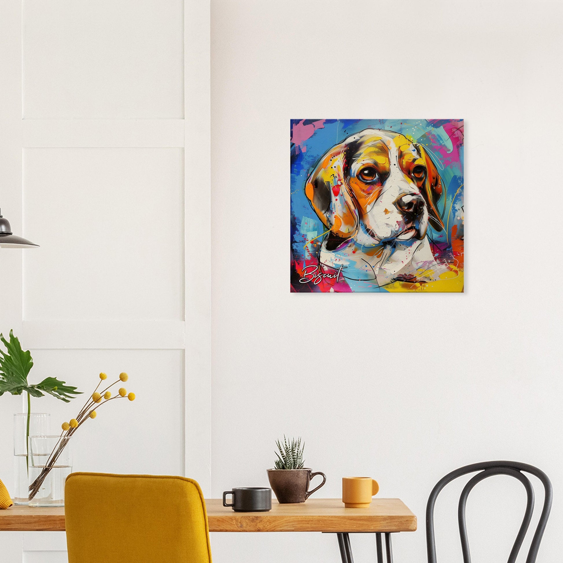 Abstract Beagle Portrait Canvas Print. Custom Dog Name, Mom, Dad Gift, Rainbow Watercolour Pet Memorial, Paint Splash Unique Oil Painting - CanvasityCrafts - Free Shipping