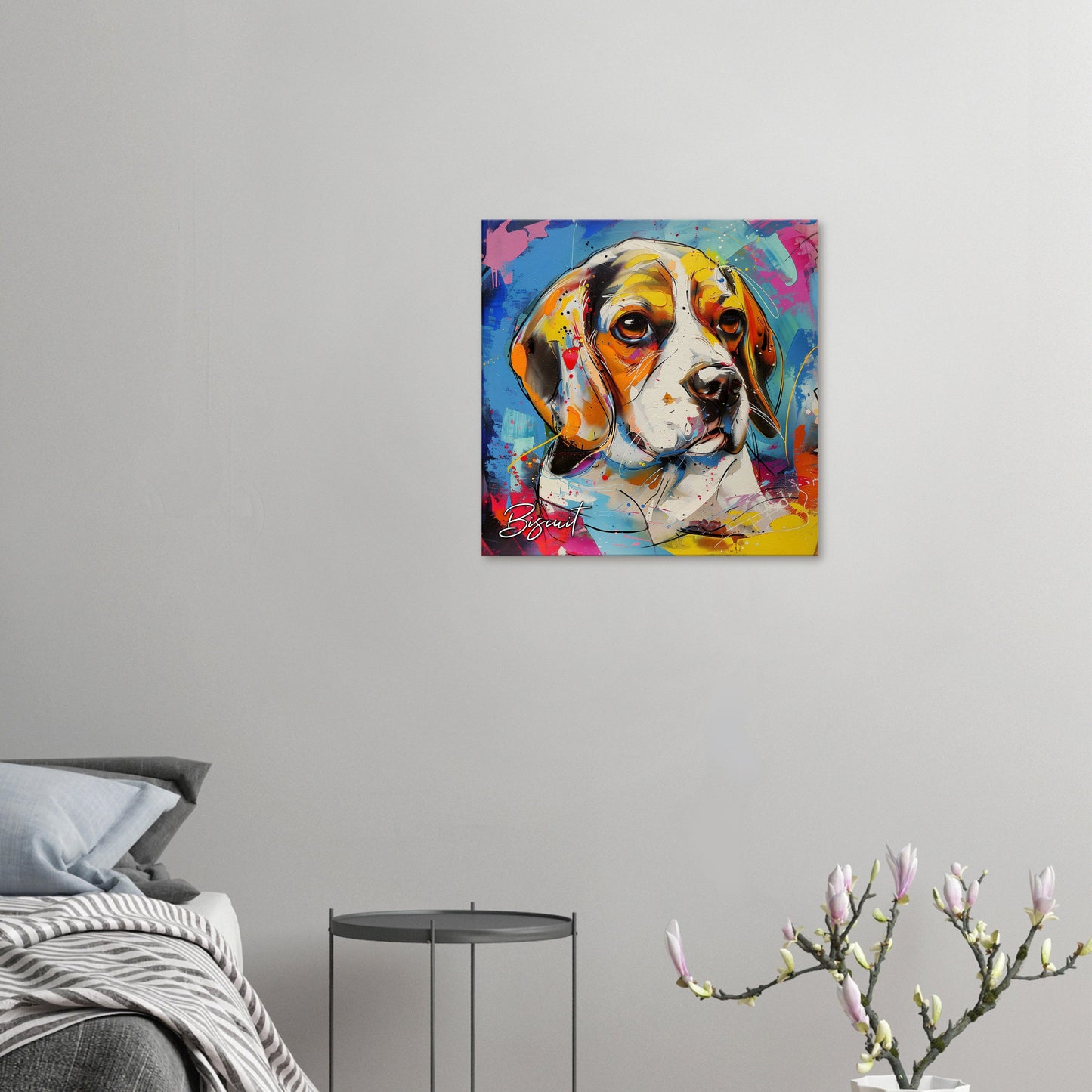 Abstract Beagle Portrait Canvas Print. Custom Dog Name, Mom, Dad Gift, Rainbow Watercolour Pet Memorial, Paint Splash Unique Oil Painting - CanvasityCrafts - Free Shipping