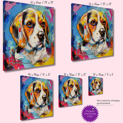 Abstract Beagle Portrait Canvas Print. Custom Dog Name, Mom, Dad Gift, Rainbow Watercolour Pet Memorial, Paint Splash Unique Oil Painting - CanvasityCrafts - Free Shipping