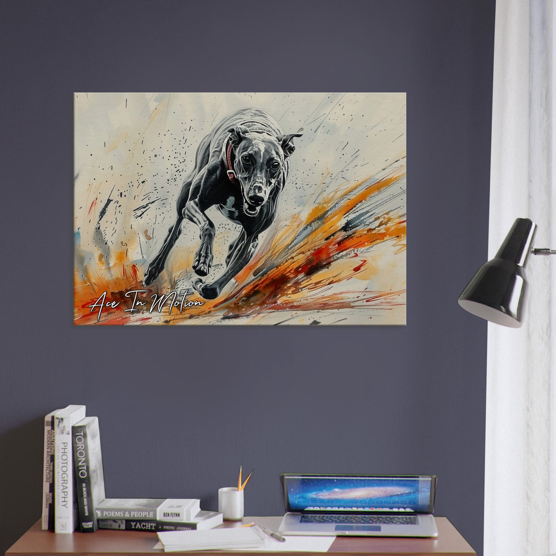 Personalised Greyhound Racing Canvas Print. Custom Dog Portrait Name, Mom Dad Gift, Rainbow Watercolour Memorial Paint Splash Painting - CanvasityCrafts - Free Shipping