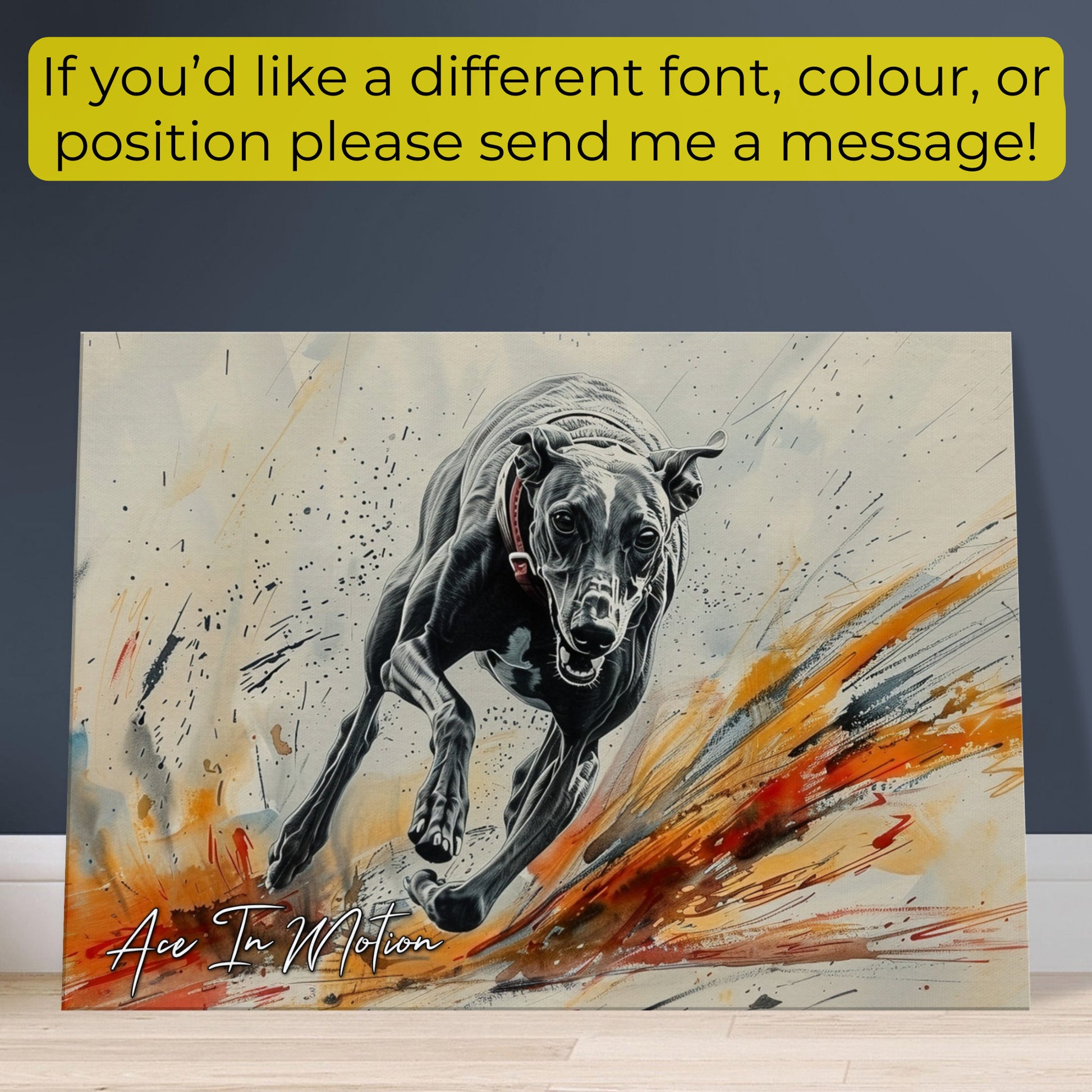 Personalised Greyhound Racing Canvas Print. Custom Dog Portrait Name, Mom Dad Gift, Rainbow Watercolour Memorial Paint Splash Painting - CanvasityCrafts - Free Shipping