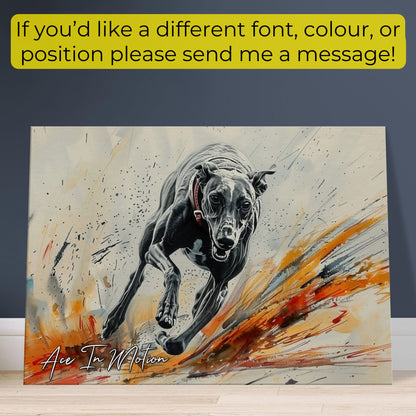 Personalised Greyhound Racing Canvas Print. Custom Dog Portrait Name, Mom Dad Gift, Rainbow Watercolour Memorial Paint Splash Painting - CanvasityCrafts - Free Shipping