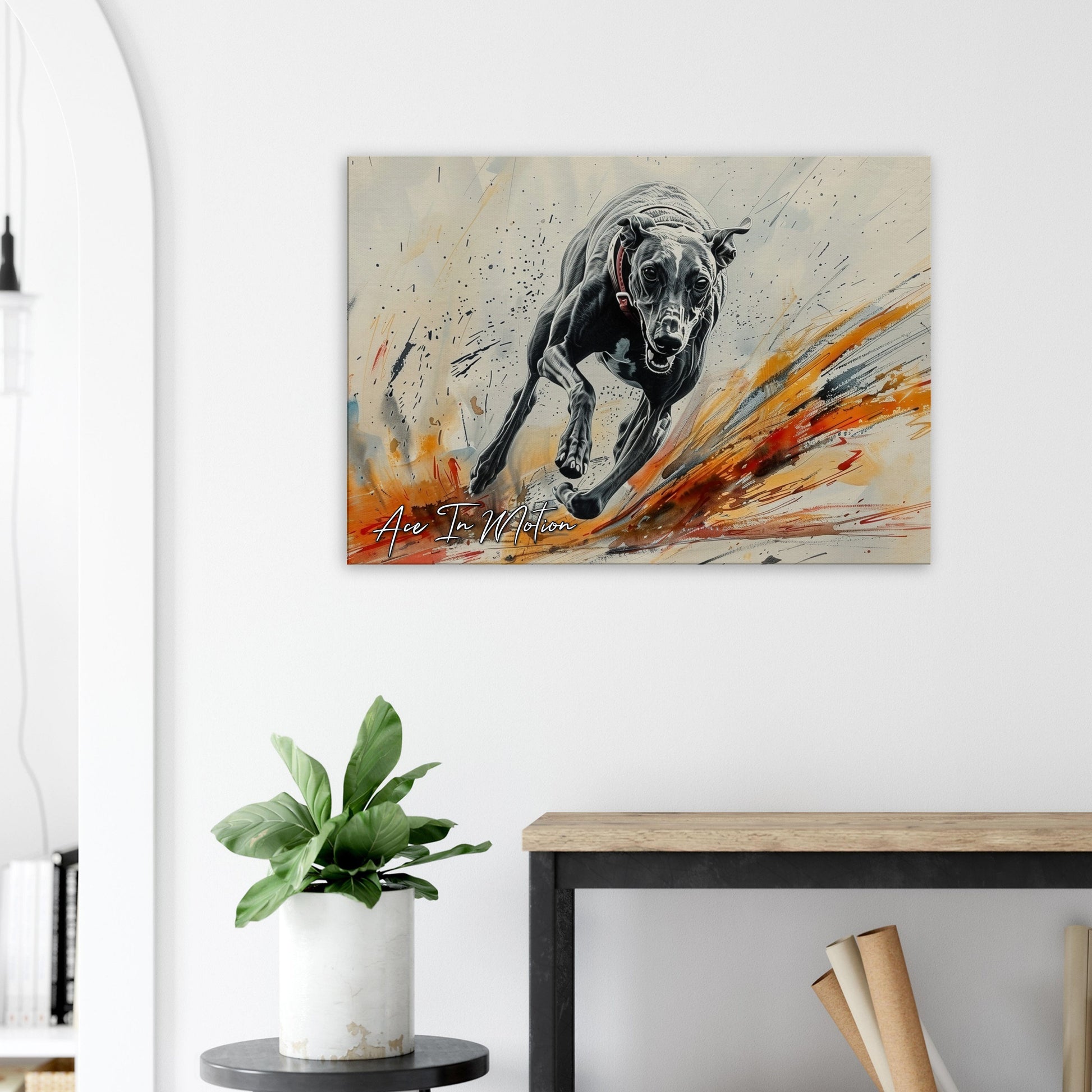 Personalised Greyhound Racing Canvas Print. Custom Dog Portrait Name, Mom Dad Gift, Rainbow Watercolour Memorial Paint Splash Painting - CanvasityCrafts - Free Shipping