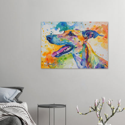 Personalised Greyhound Multicolour Canvas Print. Custom Dog Portrait Name, Mom Dad Gift, Rainbow Watercolour Memorial Paint Splash Painting - CanvasityCrafts - Free Shipping