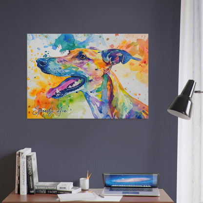 Personalised Greyhound Multicolour Canvas Print. Custom Dog Portrait Name, Mom Dad Gift, Rainbow Watercolour Memorial Paint Splash Painting - CanvasityCrafts - Free Shipping