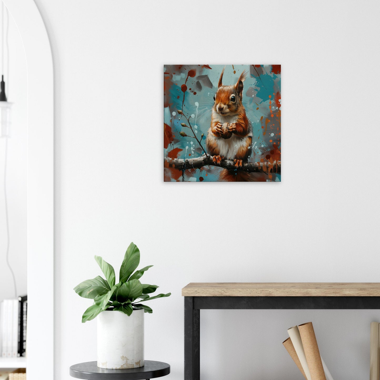 Red Squirrel Canvas Print. Oil Painting Modern Home Decor, Tree Wall Art Picture, Blue Red Animal Painting, Nut Lover Gift - CanvasityCrafts - Free Shipping