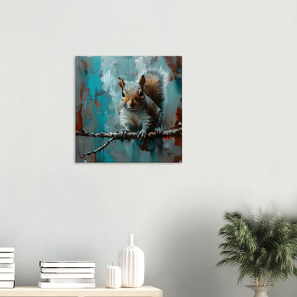 Grey Squirrel Canvas Print. Oil Painting Modern Home Decor, Gray Tree Wall Art Picture, Blue Teal Animal Painting, Nut Lover Gift - CanvasityCrafts - Free Shipping