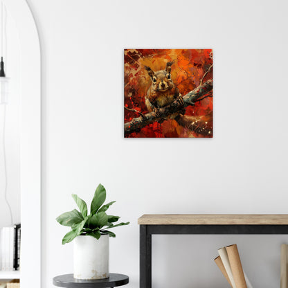 Red Squirrel Canvas Print. Red Orange Oil Painting, Modern Home Decor, Tree Wall Art Picture, Colourful Animal Painting, Nut Lover Gift - CanvasityCrafts - Free Shipping