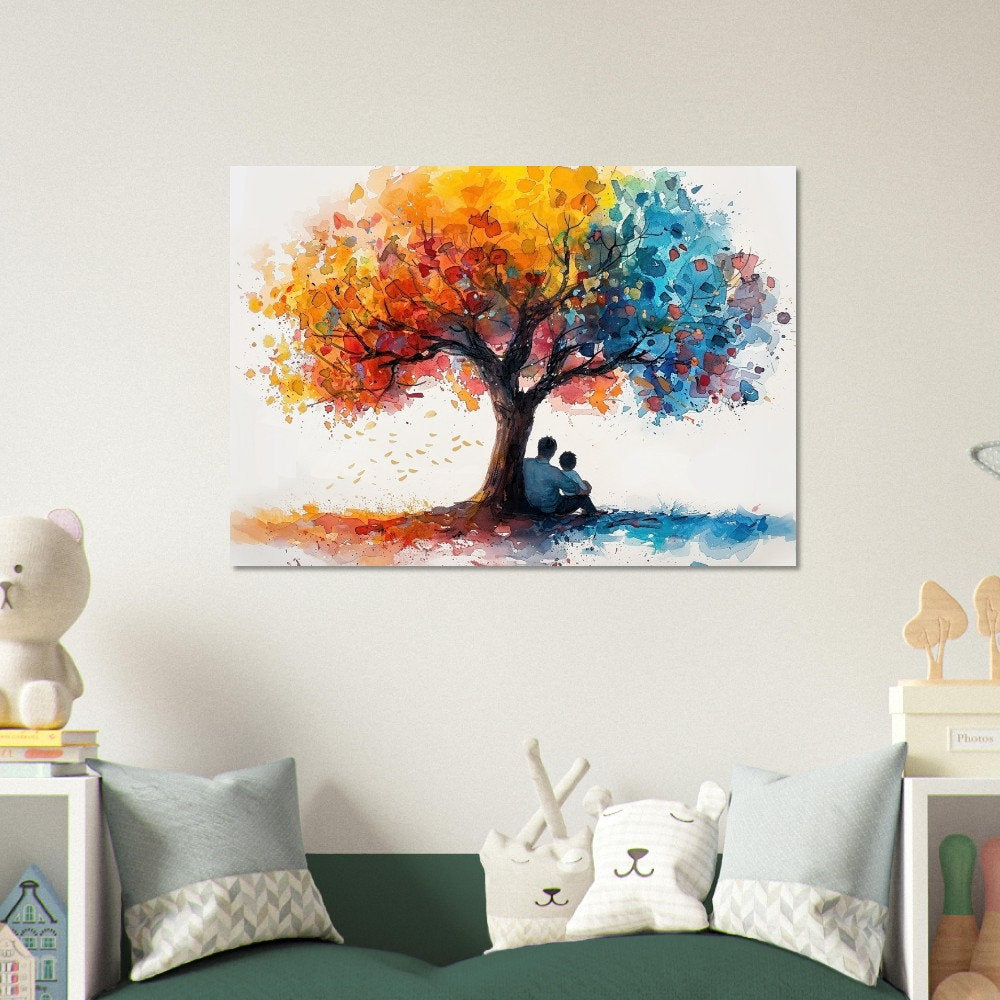 Tree of Life Father Son Poster Print. Dad & Child Memory, Wall Decor Gifts for Father's Day, Birthday. Watercolour Paint Splash Painting - CanvasityCrafts - Free Shipping