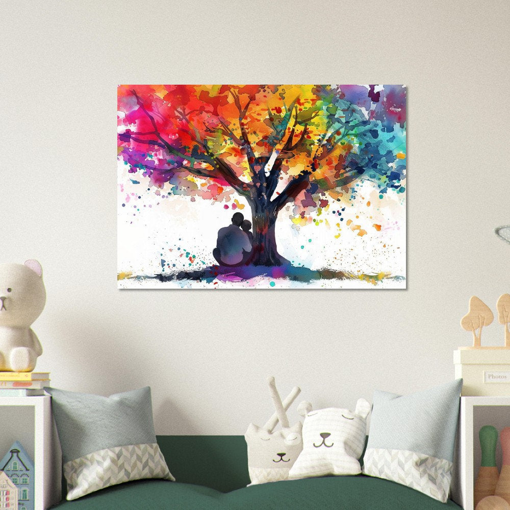 Tree of Life Father Son Poster Print. Dad & Child Memory, Wall Decor Gifts for Father's Day, Birthday. Watercolour Paint Splash Painting - CanvasityCrafts - Free Shipping