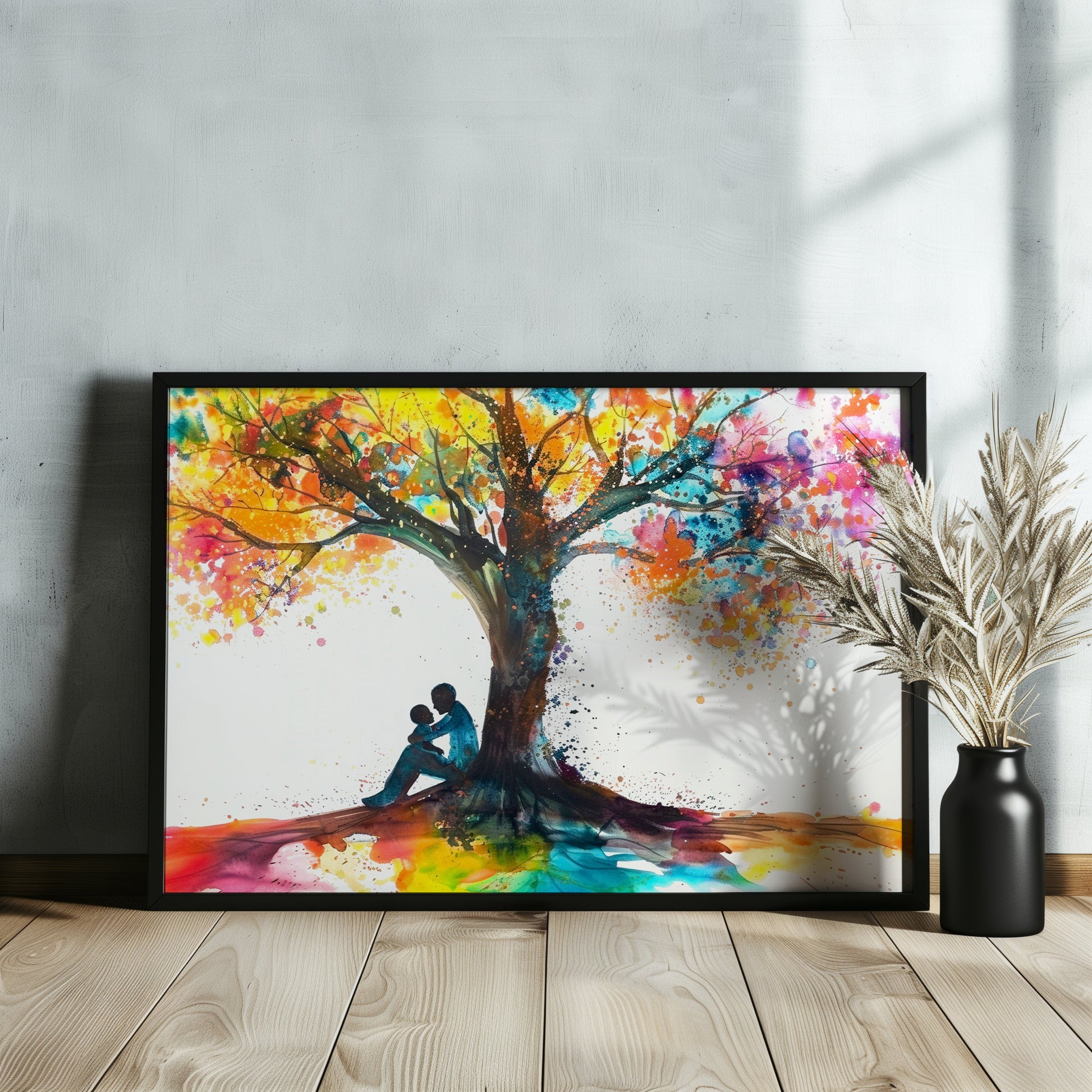 Tree of Life Father Son Poster Print. Dad & Child Memory, Wall Decor Gifts for Father's Day, Birthday. Watercolour Paint Splash Painting - CanvasityCrafts - Free Shipping