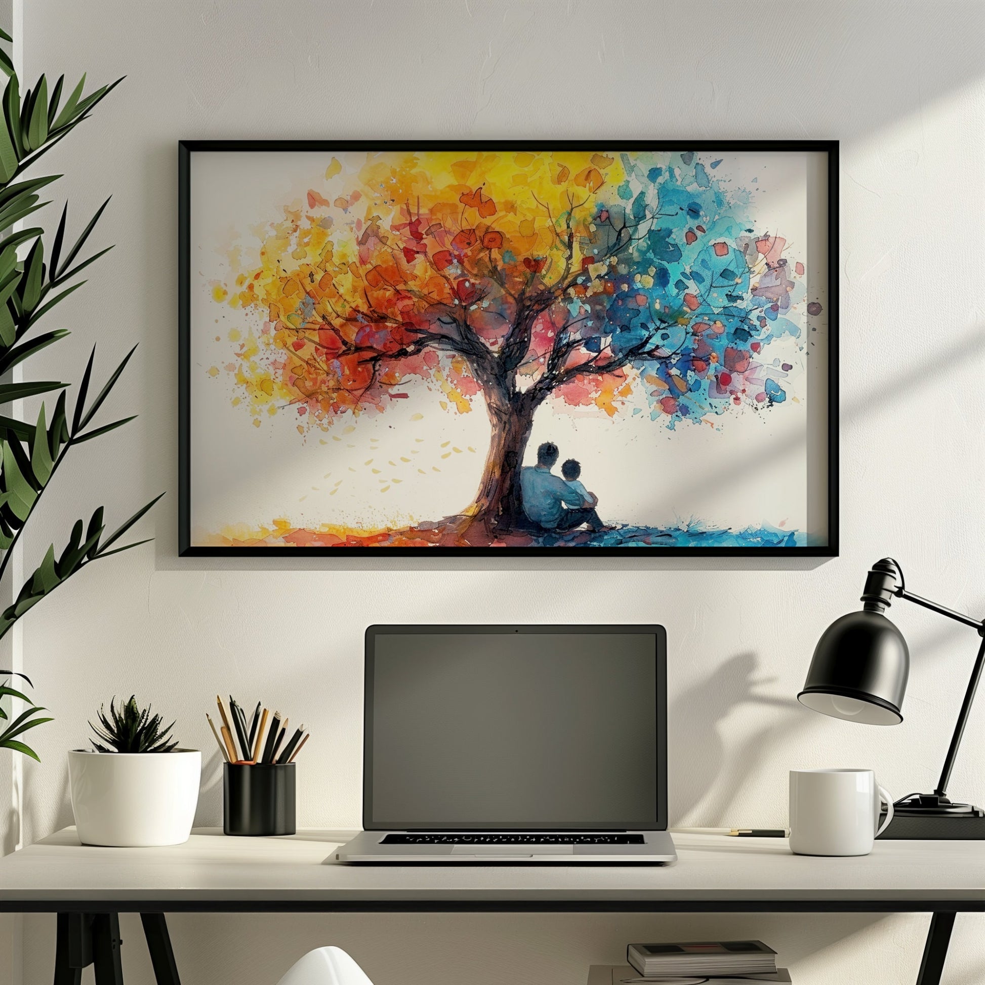 Tree of Life Father Son Poster Print. Dad & Child Memory, Wall Decor Gifts for Father's Day, Birthday. Watercolour Paint Splash Painting - CanvasityCrafts - Free Shipping