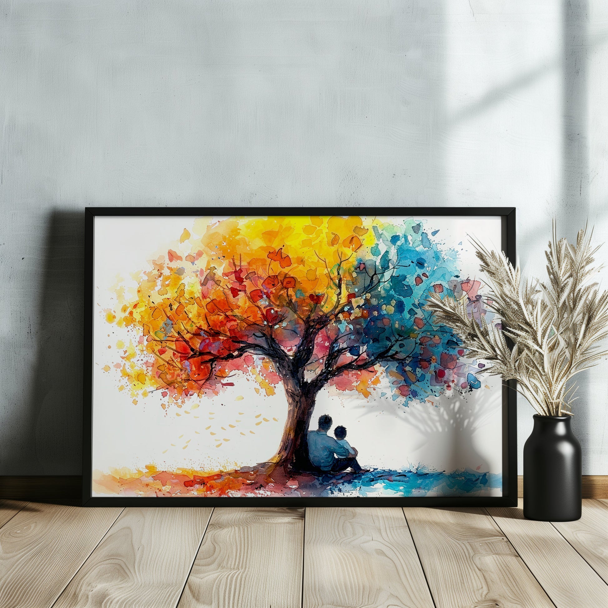 Tree of Life Father Son Poster Print. Dad & Child Memory, Wall Decor Gifts for Father's Day, Birthday. Watercolour Paint Splash Painting - CanvasityCrafts - Free Shipping