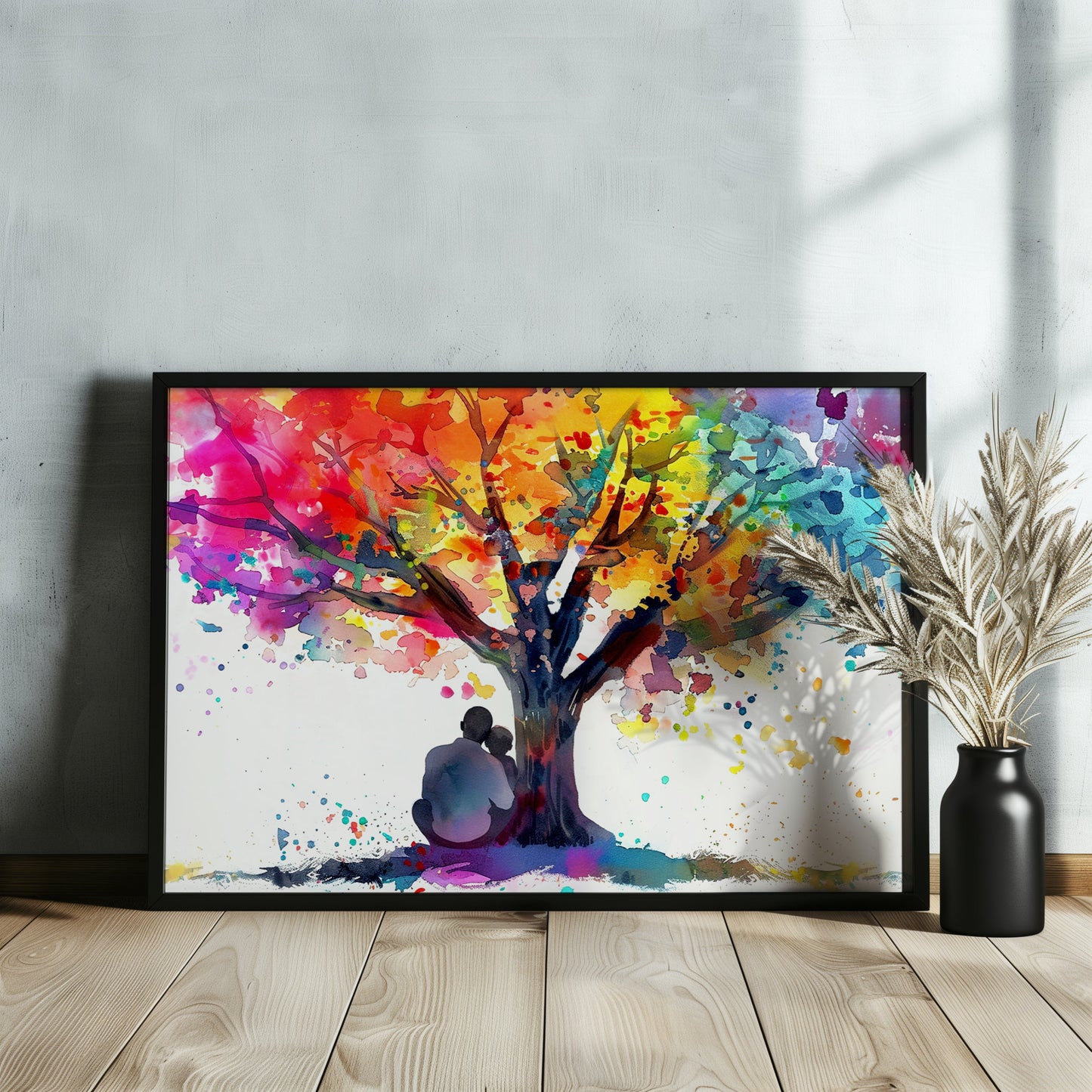 Tree of Life Father Son Poster Print. Dad & Child Memory, Wall Decor Gifts for Father's Day, Birthday. Watercolour Paint Splash Painting - CanvasityCrafts - Free Shipping