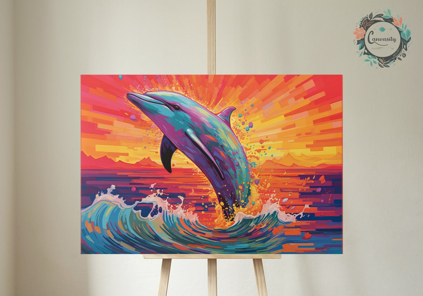 Leaping Dolphin at Sunrise - Ocean Print - Unframed - Matte Paper - Colourful wall art by Canvasity Crafts