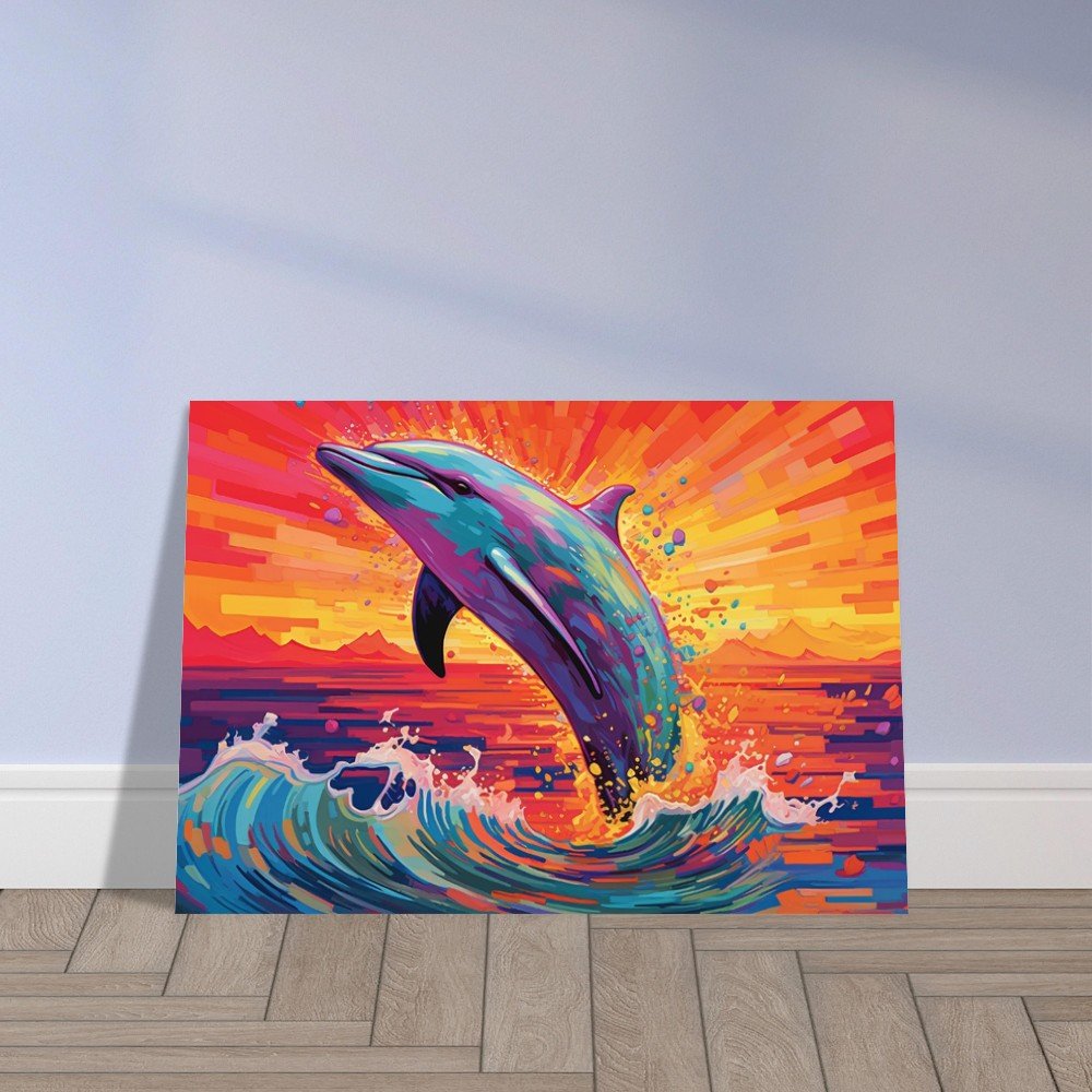 Leaping Dolphin at Sunrise - Ocean Print - Unframed - Matte Paper - Colourful wall art by Canvasity Crafts