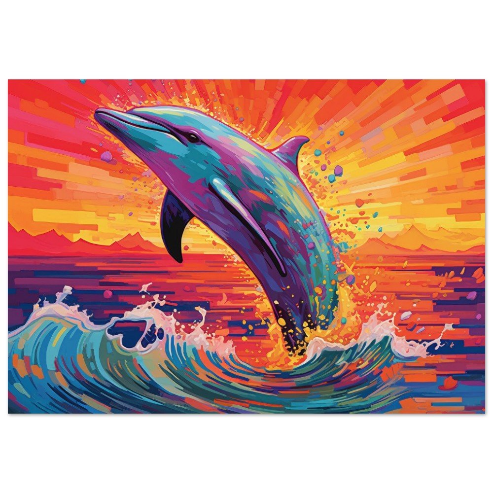 Leaping Dolphin at Sunrise - Ocean Print - Unframed - Matte Paper - Colourful wall art by Canvasity Crafts