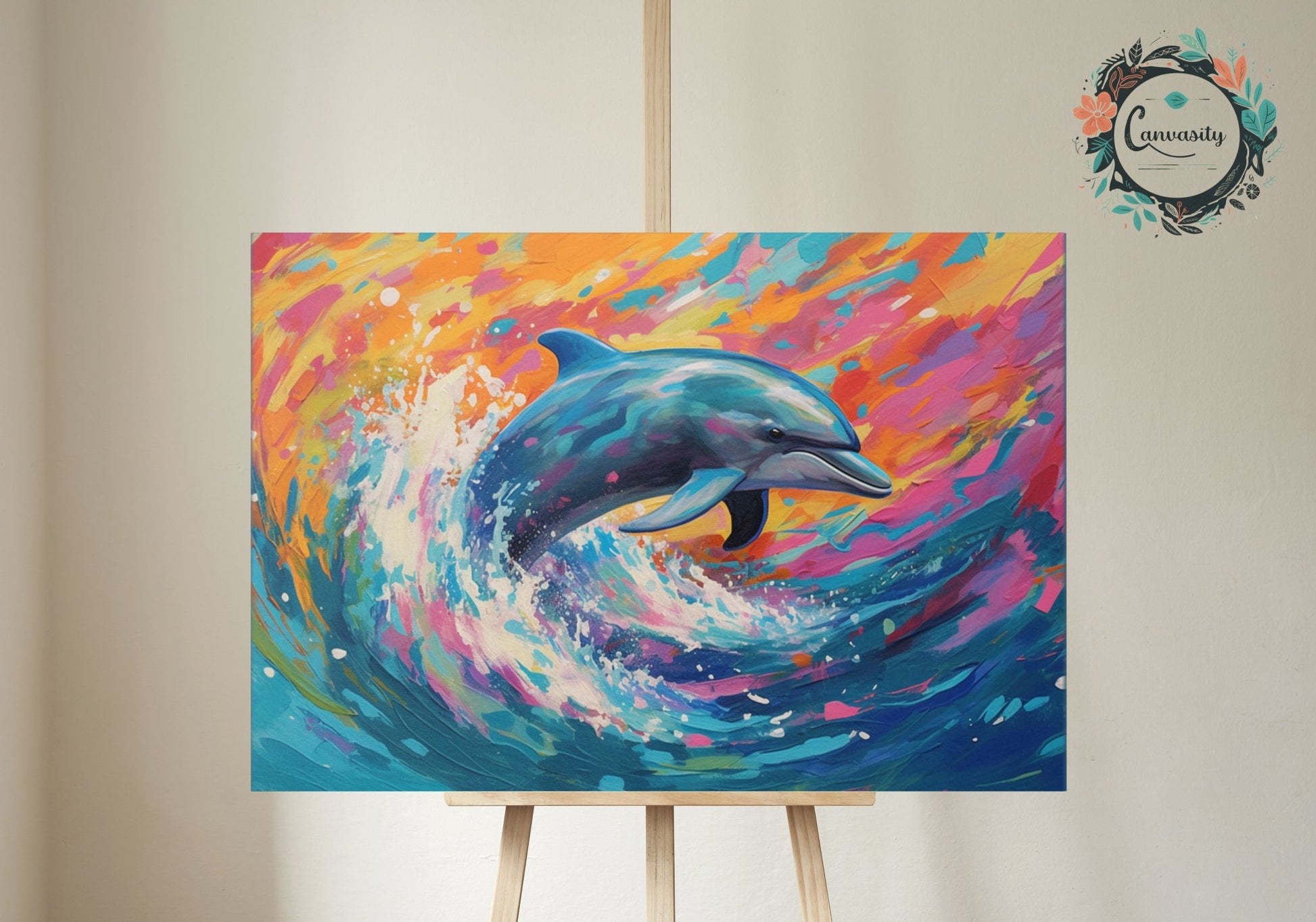 Leaping Dolphin at Sunset Print - Unframed Ocean Wall Art - Matte Paper - Colourful wall art by Canvasity Crafts