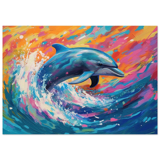 Leaping Dolphin at Sunset Print - Unframed Ocean Wall Art - Matte Paper - Colourful wall art by Canvasity Crafts