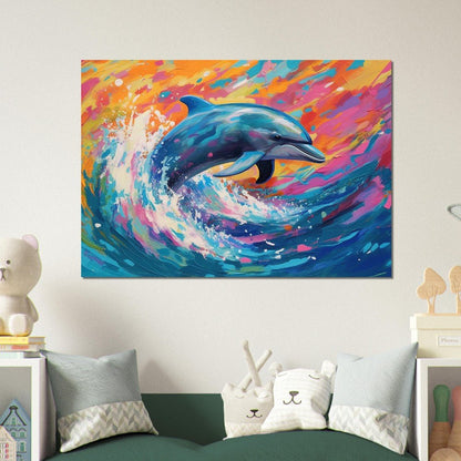 Leaping Dolphin at Sunset Print - Unframed Ocean Wall Art - Matte Paper - Colourful wall art by Canvasity Crafts