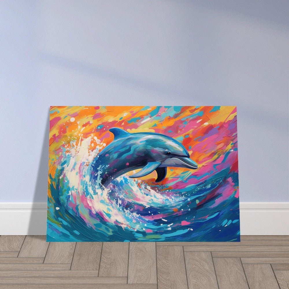 Leaping Dolphin at Sunset Print - Unframed Ocean Wall Art - Matte Paper - Colourful wall art by Canvasity Crafts