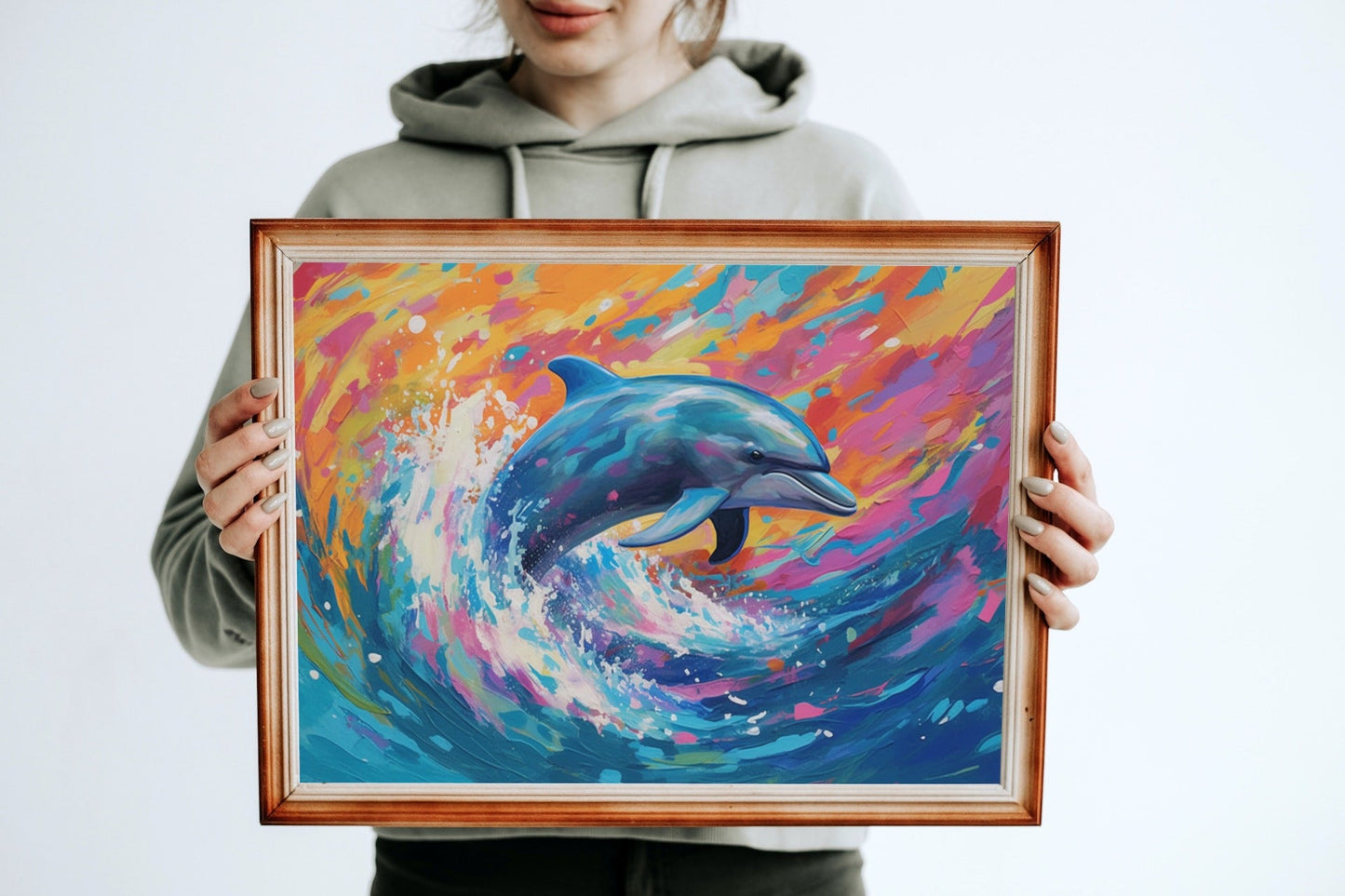 Leaping Dolphin at Sunset Print - Unframed Ocean Wall Art - Matte Paper - Colourful wall art by Canvasity Crafts