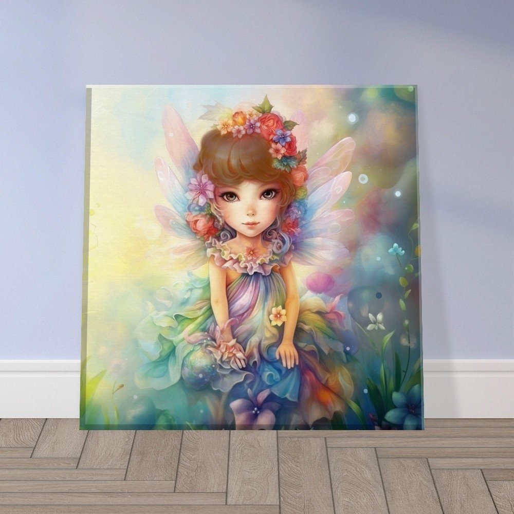 Magical Rainbow Pixie Fairy Canvas Print - Square Wall Art Painting Picture for kids room, teen gift, daughter present - Canvas - Colourful wall art by Canvasity Crafts