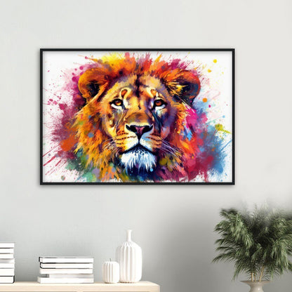 Majestic Lion Wall Art | Watercolour Framed Poster | Wildlife Gift for Lion Lover, Dad, Powerful Protector of the Pride - Framed Wall Art - Colourful wall art by Canvasity Crafts