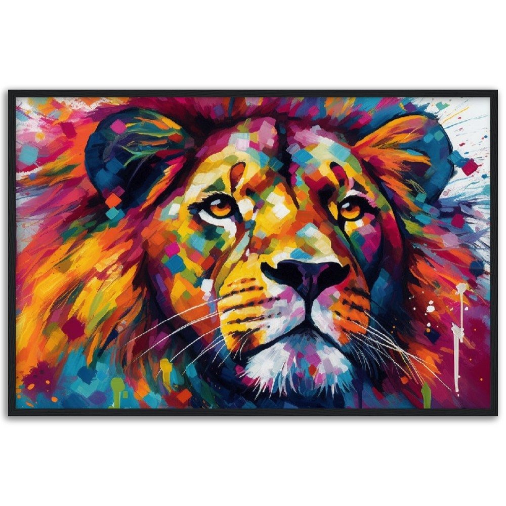 Majestic Lion Wall Art | Watercolour Framed Poster | Wildlife Gift for Lion Lover, Dad, Powerful Protector of the Pride - Framed Wall Art - Colourful wall art by Canvasity Crafts