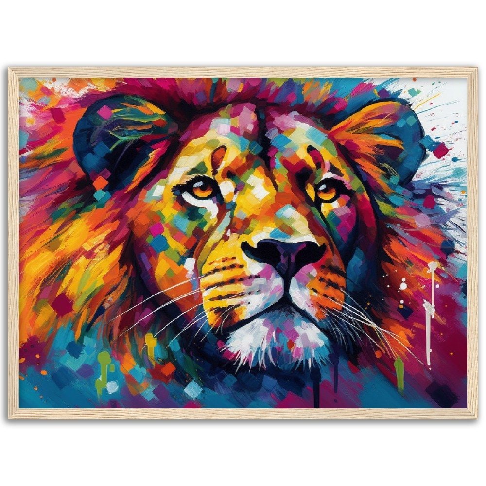 Majestic Lion Wall Art | Watercolour Framed Poster | Wildlife Gift for Lion Lover, Dad, Powerful Protector of the Pride - Framed Wall Art - Colourful wall art by Canvasity Crafts