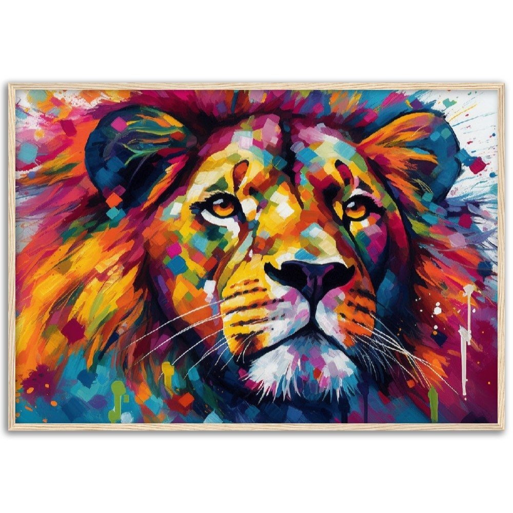 Majestic Lion Wall Art | Watercolour Framed Poster | Wildlife Gift for Lion Lover, Dad, Powerful Protector of the Pride - Framed Wall Art - Colourful wall art by Canvasity Crafts