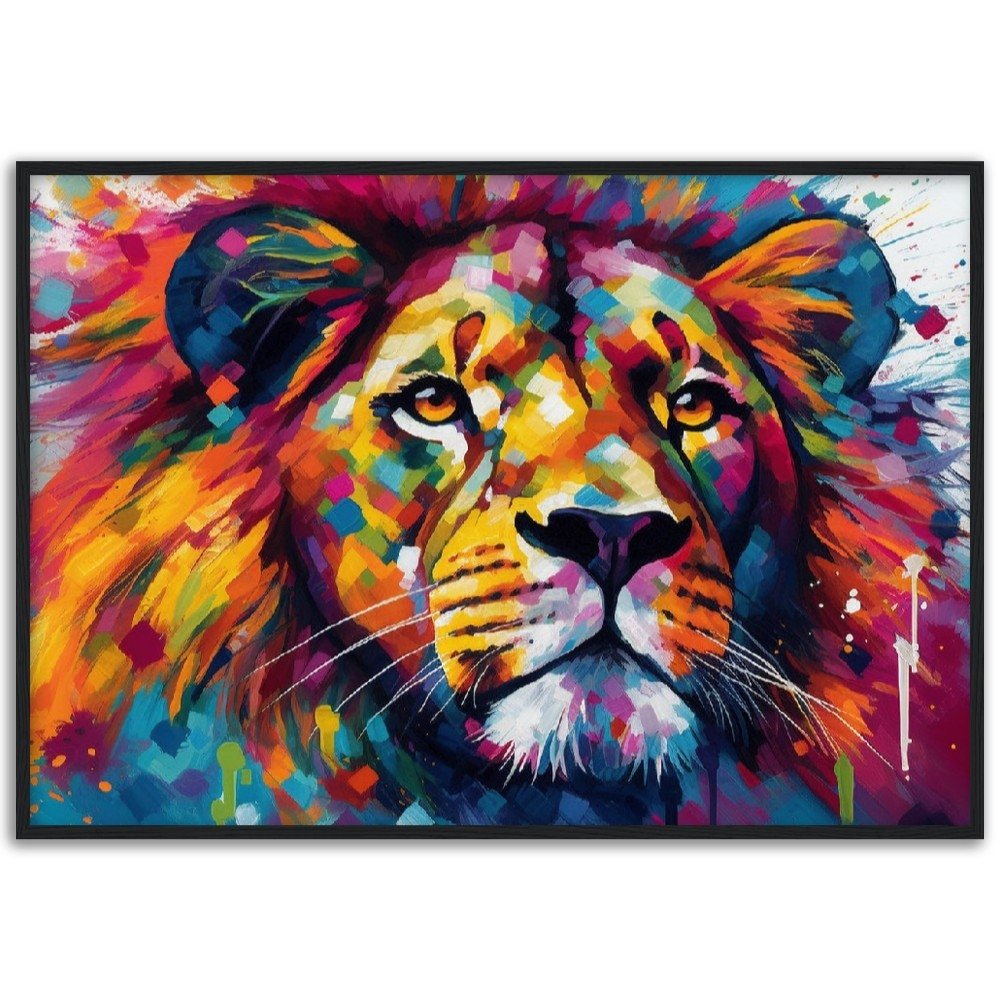 Majestic Lion Wall Art | Watercolour Framed Poster | Wildlife Gift for Lion Lover, Dad, Powerful Protector of the Pride - Framed Wall Art - Colourful wall art by Canvasity Crafts