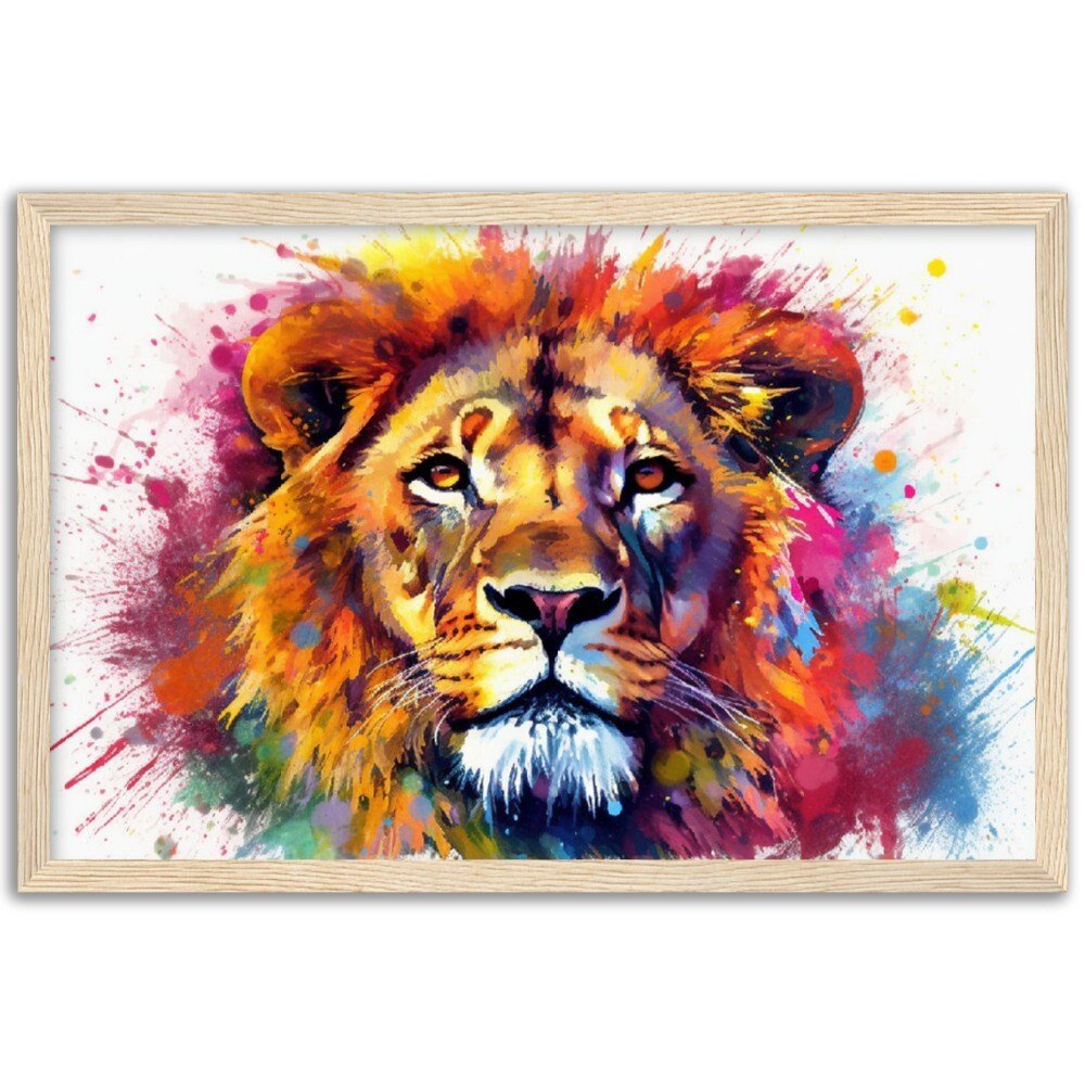 Majestic Lion Wall Art | Watercolour Framed Poster | Wildlife Gift for Lion Lover, Dad, Powerful Protector of the Pride - Framed Wall Art - Colourful wall art by Canvasity Crafts