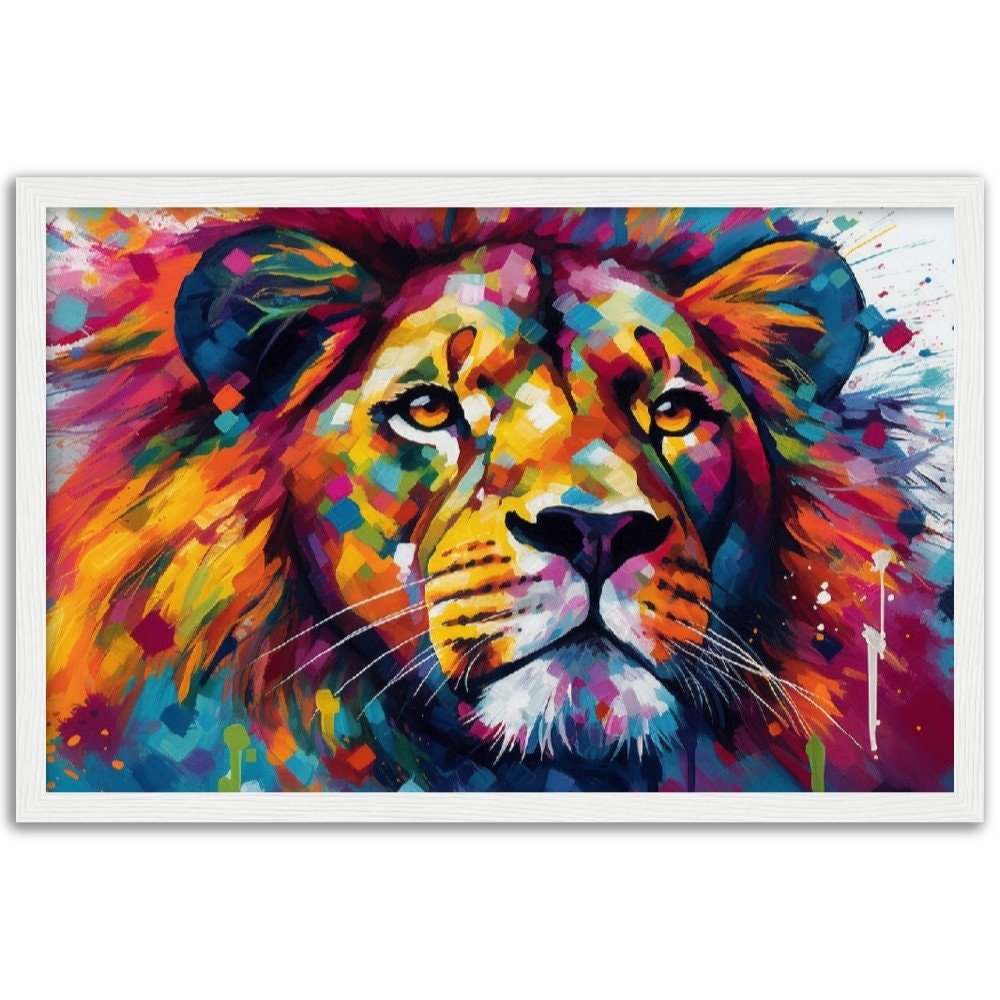 Majestic Lion Wall Art | Watercolour Framed Poster | Wildlife Gift for Lion Lover, Dad, Powerful Protector of the Pride - Framed Wall Art - Colourful wall art by Canvasity Crafts