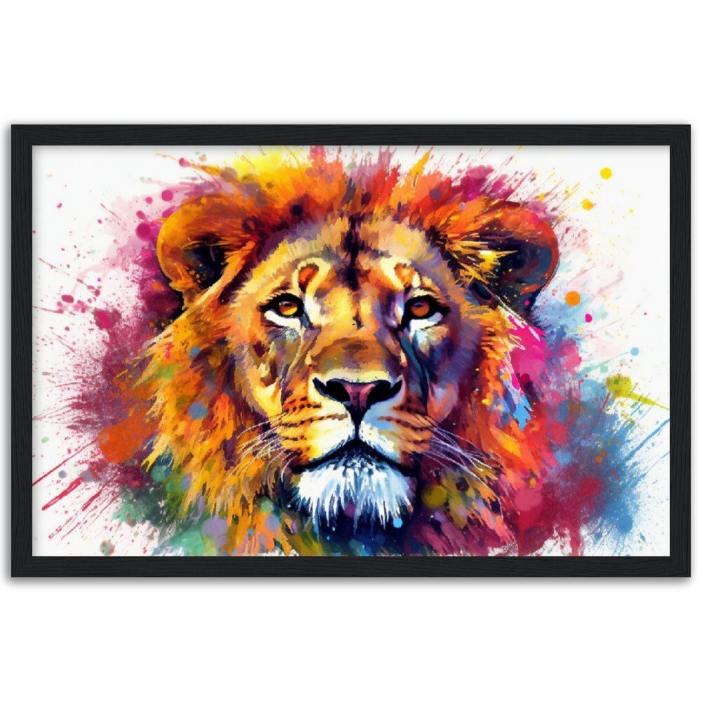 Majestic Lion Wall Art | Watercolour Framed Poster | Wildlife Gift for Lion Lover, Dad, Powerful Protector of the Pride - Framed Wall Art - Colourful wall art by Canvasity Crafts