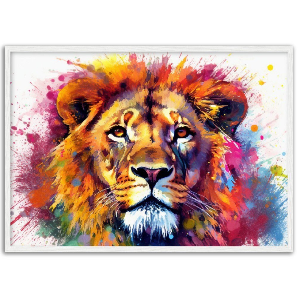 Majestic Lion Wall Art | Watercolour Framed Poster | Wildlife Gift for Lion Lover, Dad, Powerful Protector of the Pride - Framed Wall Art - Colourful wall art by Canvasity Crafts