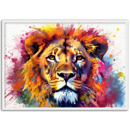 Majestic Lion Wall Art | Watercolour Framed Poster | Wildlife Gift for Lion Lover, Dad, Powerful Protector of the Pride - Framed Wall Art - Colourful wall art by Canvasity Crafts