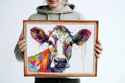 Moo, me? Colourful Rainbow Cow Print - Unframed - Matte Paper - Colourful wall art by Canvasity Crafts