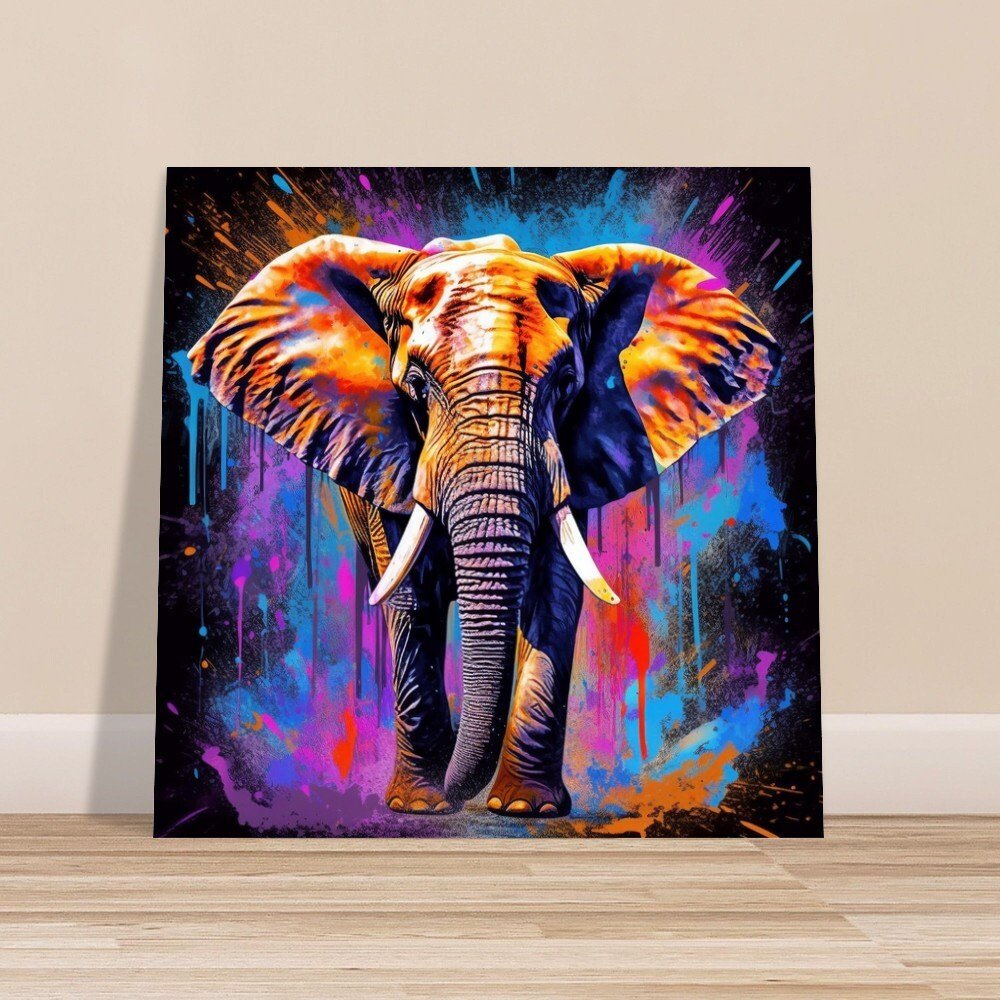 Paint Splash African Bull Elephant - Unframed Print - Wildlife Animal Wall Art for Nature Enthusiasts, Savanna, Safari Oil Painting Gift - Posters - Colourful wall art by Canvasity Crafts